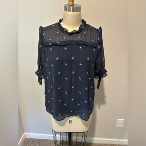 CeCe embroidered ruffle neck blouse